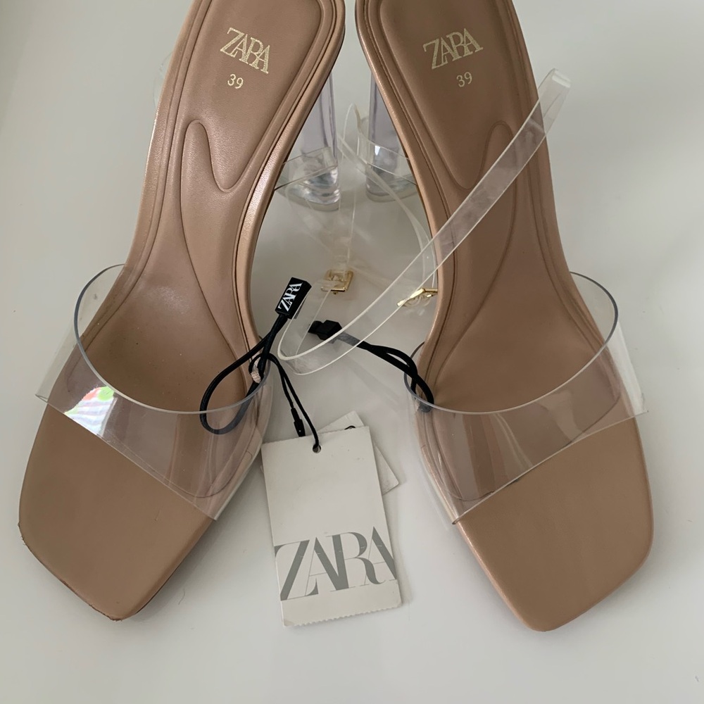 Zara Tan Slingback Heels with Clear Straps